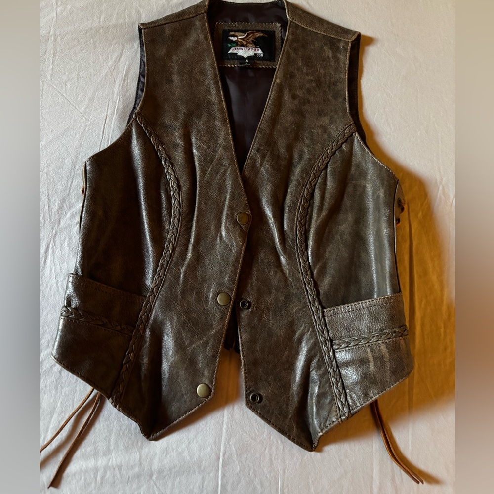 Brown Leather Lace-Up Vest